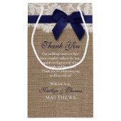 Navy Ribbon on Burlap & Lace Wedding Klein Cadeauzakje (Achterkant)
