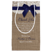Navy Ribbon on Burlap & Lace Wedding Klein Cadeauzakje (Voorkant)
