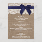 Navy Ribbon on Burlap & Lace Wedding Menu (Voorkant)