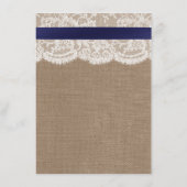 Navy Ribbon on Burlap & Lace Wedding Menu (Achterkant)