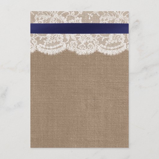 Navy Ribbon on Burlap & Lace Wedding Menu (Achterkant)