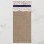 Navy Ribbon on Burlap & Lace Wedding Menu (Achterkant)