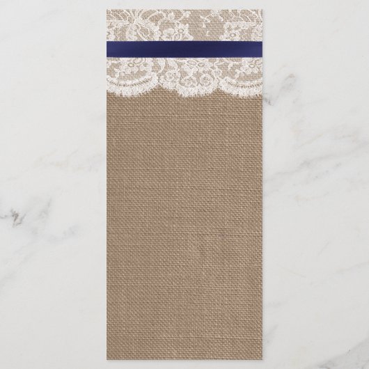 Navy Ribbon on Burlap & Lace Wedding Menu (Achterkant)