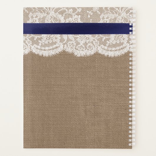 Navy Ribbon on Burlap & Lace Wedding Planner (Achterkant)