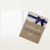Navy Ribbon on Burlap & Lace Wedding Planner (Display)