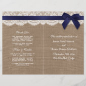 Navy Ribbon on Burlap & Lace Wedding Programme (Voorkant)