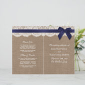 Navy Ribbon on Burlap & Lace Wedding Programme (Staand voorkant)