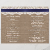 Navy Ribbon on Burlap & Lace Wedding Programme (Achterkant)