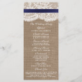 Navy Ribbon on Burlap & Lace Wedding Programme Programmakaart (Achterkant)