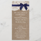 Navy Ribbon on Burlap & Lace Wedding Programme Programmakaart (Voorkant)
