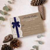 Navy Ribbon on Burlap & Lace Wedding RSVP