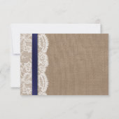 Navy Ribbon on Burlap & Lace Wedding RSVP (Achterkant)