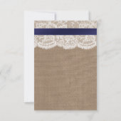 Navy Ribbon on Burlap & Lace Wedding RSVP Kaartje (Achterkant)