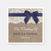 Navy Ribbon on Burlap & Lace Wedding Servet (Voorkant)