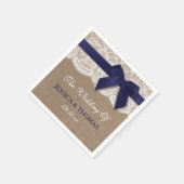 Navy Ribbon on Burlap & Lace Wedding Servet (Hoek)