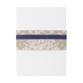 Navy Ribbon on Burlap & Lace Wedding Uitnodigingen Wikkel (Achterkant Voorbeeld)