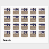 Navy Ribbon on Burlap & Lace Wedding Vierkante Sticker (Vel)