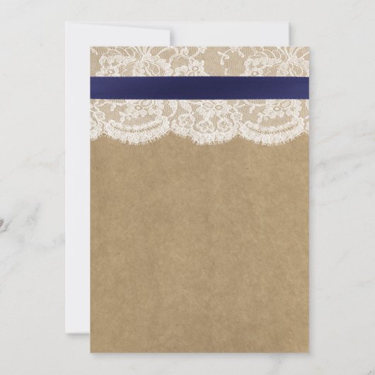 Navy Ribbon on Kraft & Lace Thanksgiving Dinner Kaart (Achterkant)