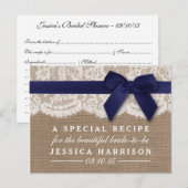 Navy Ribbon op Burlap & Lace Vrijgezellenfeest Rec Uitnodiging Briefkaart (Voorkant / Achterkant)