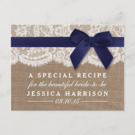 Navy Ribbon op Burlap & Lace Vrijgezellenfeest Rec Uitnodiging Briefkaart