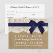 Navy Ribbon op Kraft & Lace Vrijgezellenfeest Rece Uitnodiging Briefkaart (Voorkant / Achterkant)