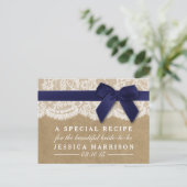 Navy Ribbon op Kraft & Lace Vrijgezellenfeest Rece Uitnodiging Briefkaart (Staand voorkant)