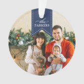 Navy Ribbon | Persoonlijke vakantiefoto Ornament (voorkant)