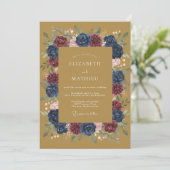 Navy Rijk Botanisch Herfst Bruiloft Kaart (Staand voorkant)