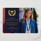 Navy RN Caduceus Afstuderen Fotoaankondiging Folie Uitnodiging (Voorkant)