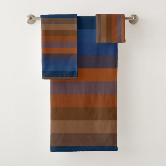 Navy & Roest Verticale Strepen Bad Handdoek (Insitu)