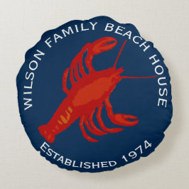Navy Ronde Rode Kreeft Familie Strandhuis Rond Kussen