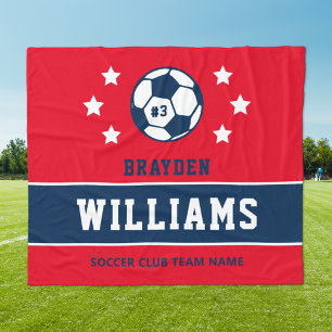 Navy Rood Aangepaste Voetbalnaam en -nummer Fleece Deken