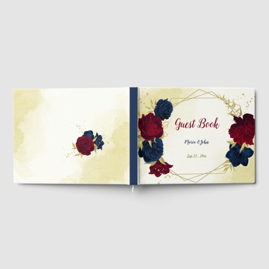 Navy rood bloemengoud gastenboek (Volledig)