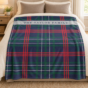 Navy Rood Groen Tartan Plaid Familienaam Fleece Deken