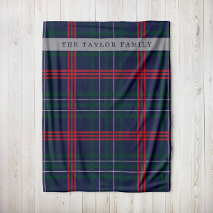 Navy Rood Groen Tartan Plaid Familienaam Fleece Deken