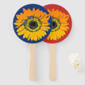 Navy Rood Sinaasappel Geel Zonnebloem Hand Fans Handwaaier (Voorkant en achterkant)