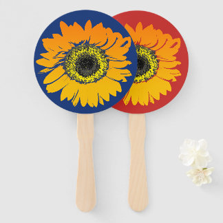 Navy Rood Sinaasappel Geel Zonnebloem Hand Fans Handwaaier
