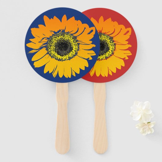 Navy Rood Sinaasappel Geel Zonnebloem Hand Fans Handwaaier (Voorkant en achterkant)