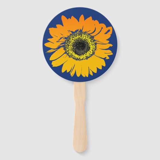Navy Rood Sinaasappel Geel Zonnebloem Hand Fans Handwaaier (Voorkant)