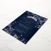 Navy Roos Bloemen Zilveren Swirl Quinceanera Folie Uitnodiging (Gedraaid)