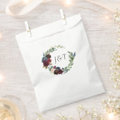 Navy Roos Bourgogne Bloemen Bruiloft Monogram Bedankzakje (Geknipt)