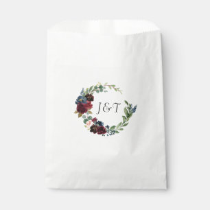 Navy Roos Bourgogne Bloemen Bruiloft Monogram Bedankzakje