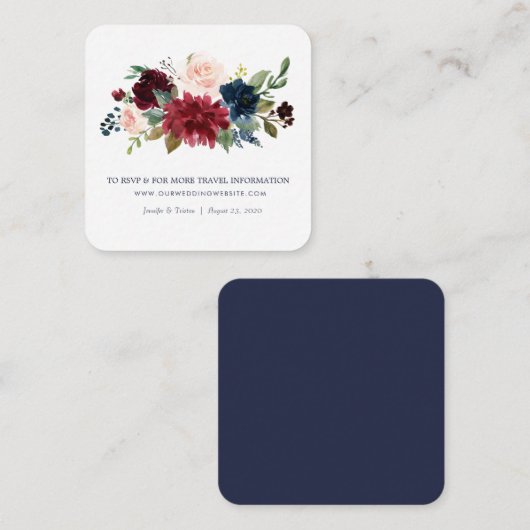 Navy Roos Bourgondië Floral bruiloft klein Informatiekaartje (Voorkant / Achterkant)