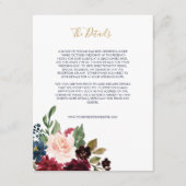 Navy Roos Bourgondië Floral III Bruiloft Informatiekaartje (Voorkant)