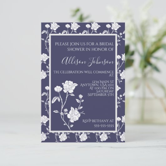 Navy Roos Bridal Shower Kaart (Staand voorkant)