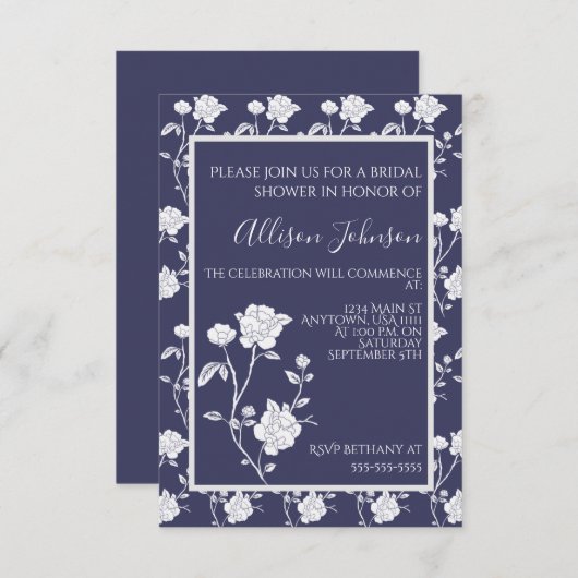 Navy Roos Bridal Shower Kaart (Voorkant / Achterkant)