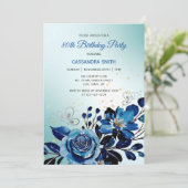 Navy Roos Butterfly Gold Glitter Green Verjaardag Kaart (Staand voorkant)