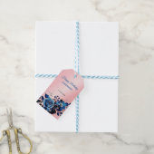 Navy Roos Butterfly Gold Glitter Roze Verjaardag Cadeaulabel (Met Touw)