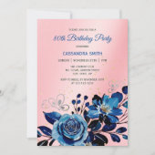 Navy Roos Butterfly Gold Glitter Roze Verjaardag Kaart (Voorkant)