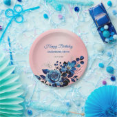 Navy Roos Butterfly Gold Glitter Roze Verjaardag Papieren Bordje (Feest)